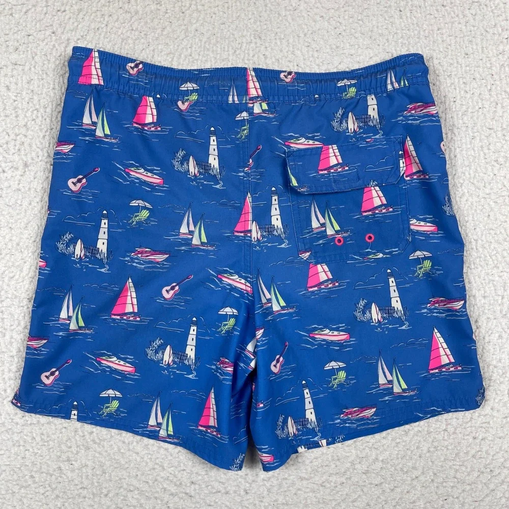 Vineyard Vines Swim Trunks Mens M Blue Nautical Sailboat Guitar Chappy Shorts